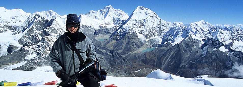 Rowan Castle on the summit of Mera Peak, Nepal.