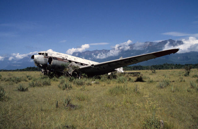 DC-3 wreck and Auyan Tepui, Gran Sabana, Venezuela.