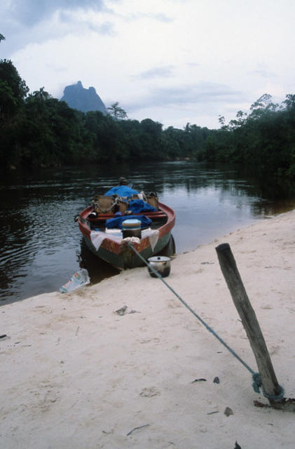 Our boat moored at Maria camp, Brazil.