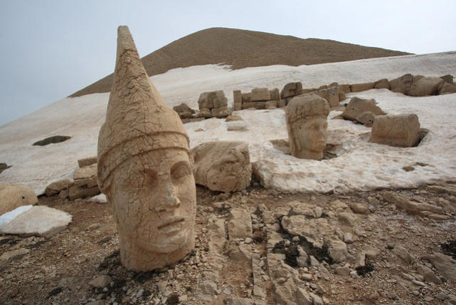 The Western terrace of Nemrut Dagi in snow, April 2011
